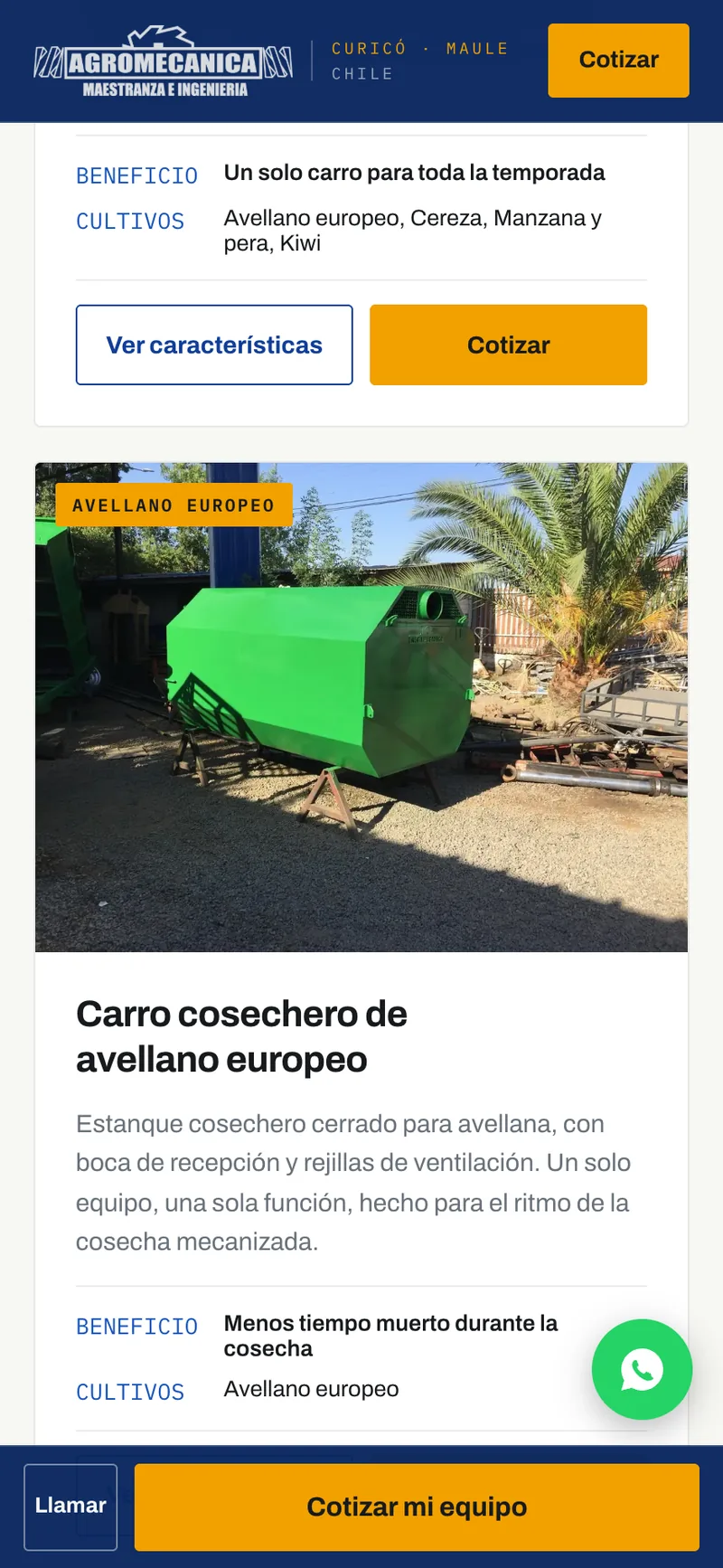 Pantalla adicional del sistema de Agromecánica