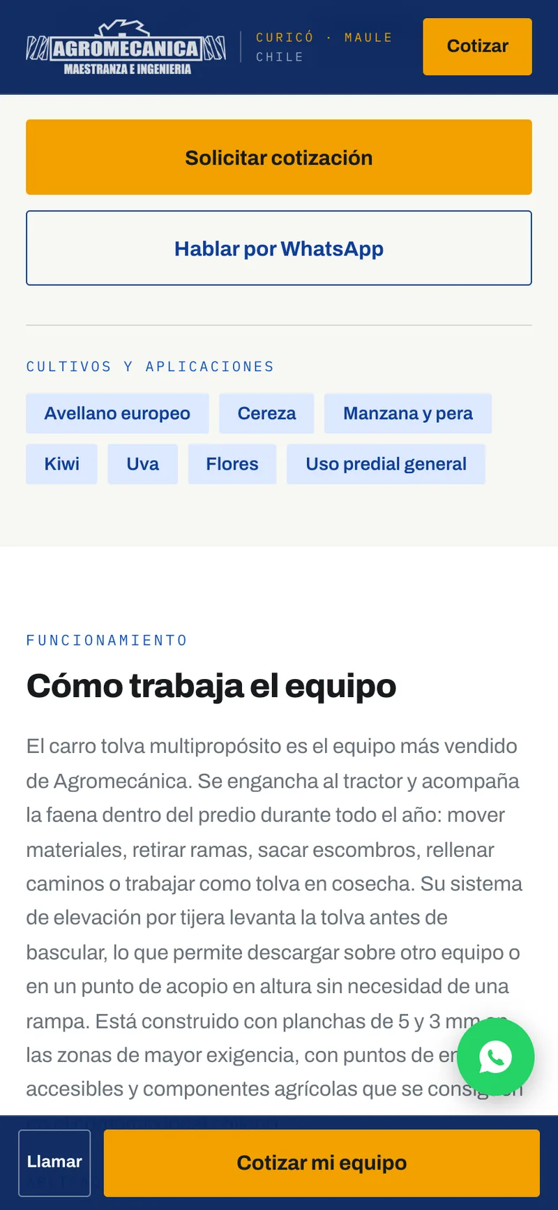 Pantalla adicional del sistema de Agromecánica