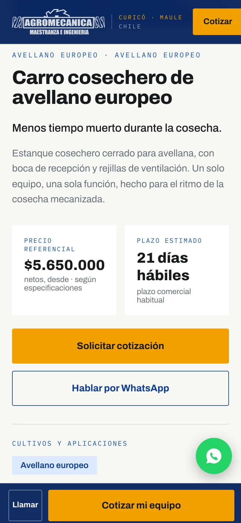 Pantalla del sistema de Agromecánica