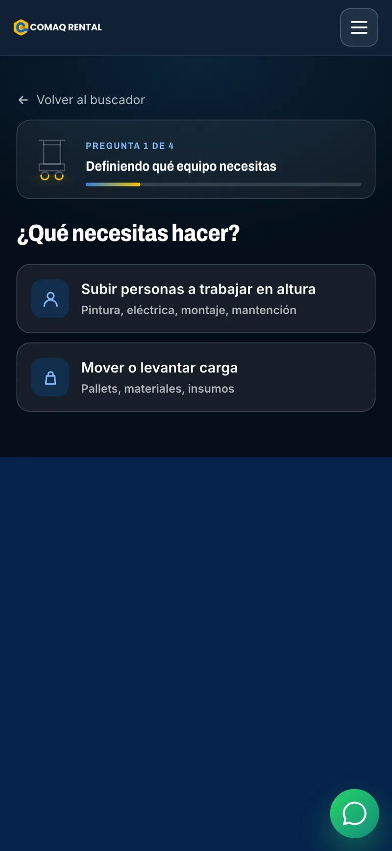 Pantalla adicional del sistema de COMAQ Rental