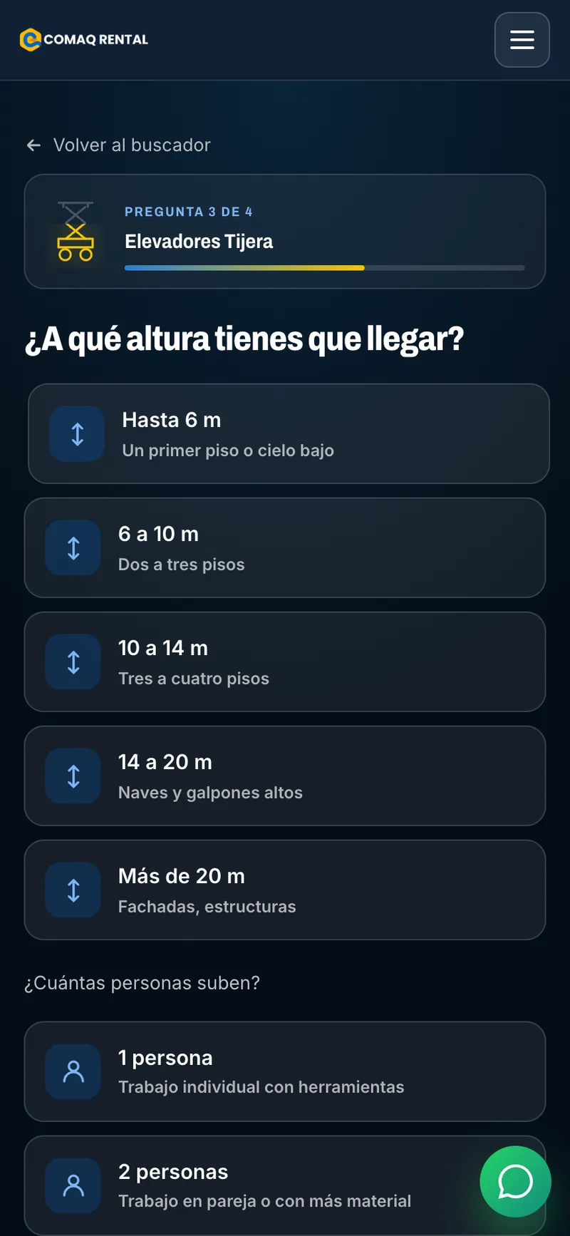 Pantalla del sistema de COMAQ Rental