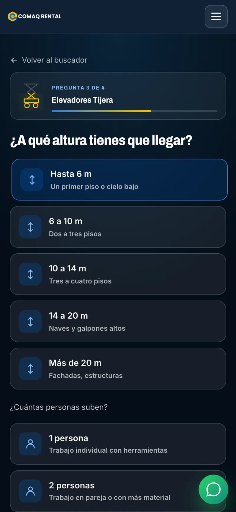 Pantalla adicional del sistema de COMAQ Rental