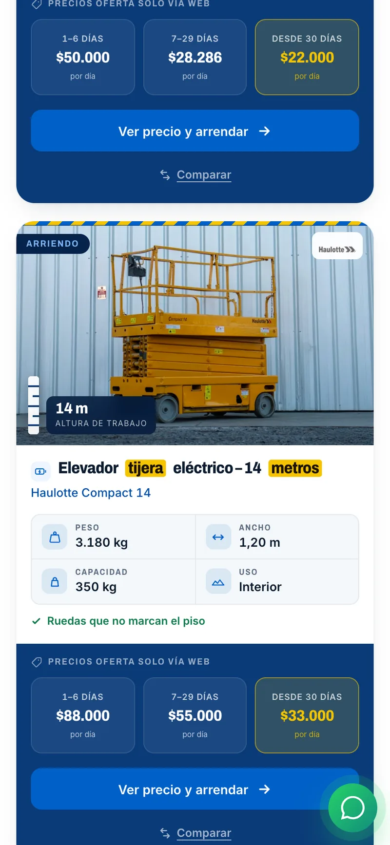 Los tramos, ya en el resultado — COMAQ Rental