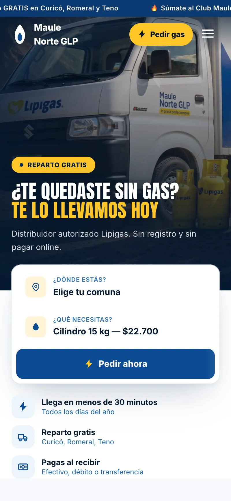 Pedido de gas licuado a domicilio.