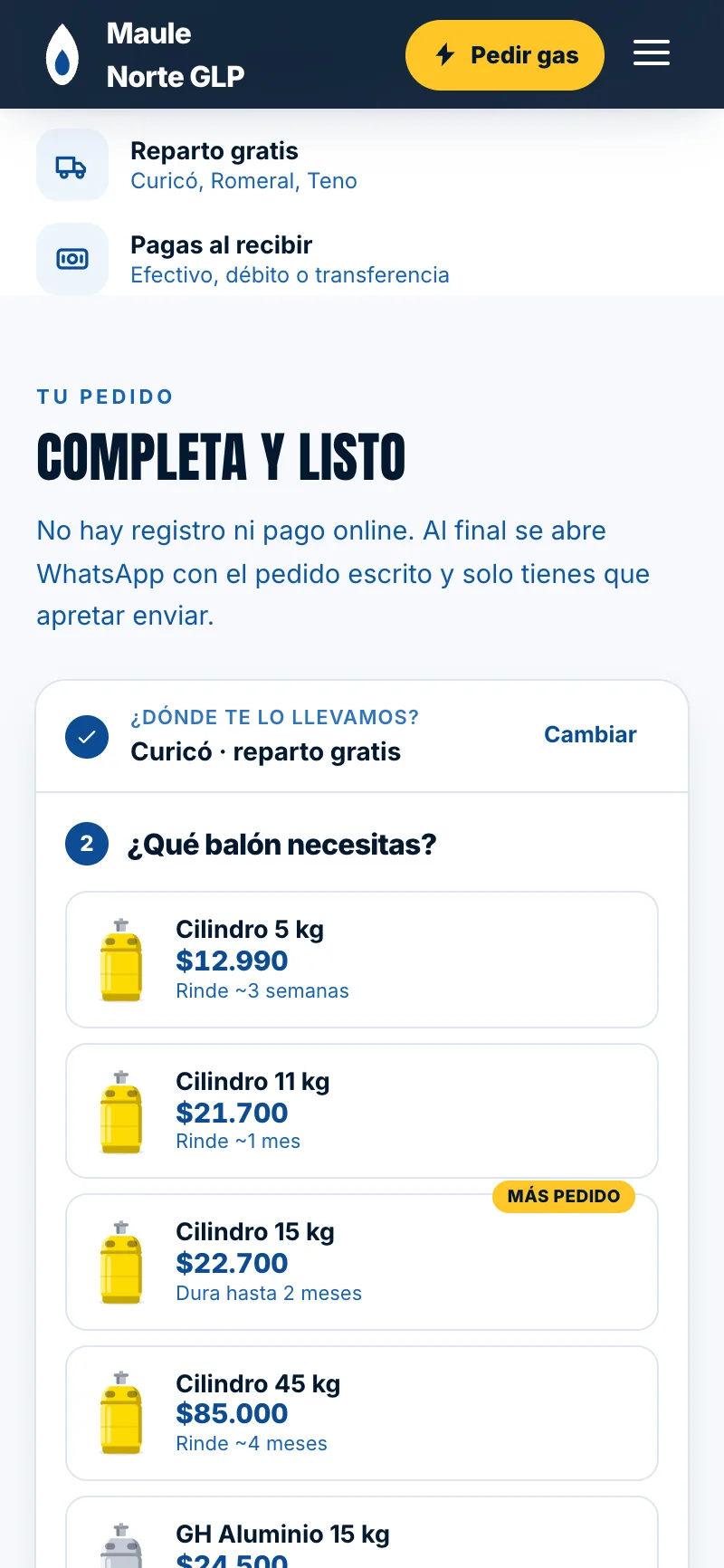 Pantalla adicional del sistema de Maule Norte GLP