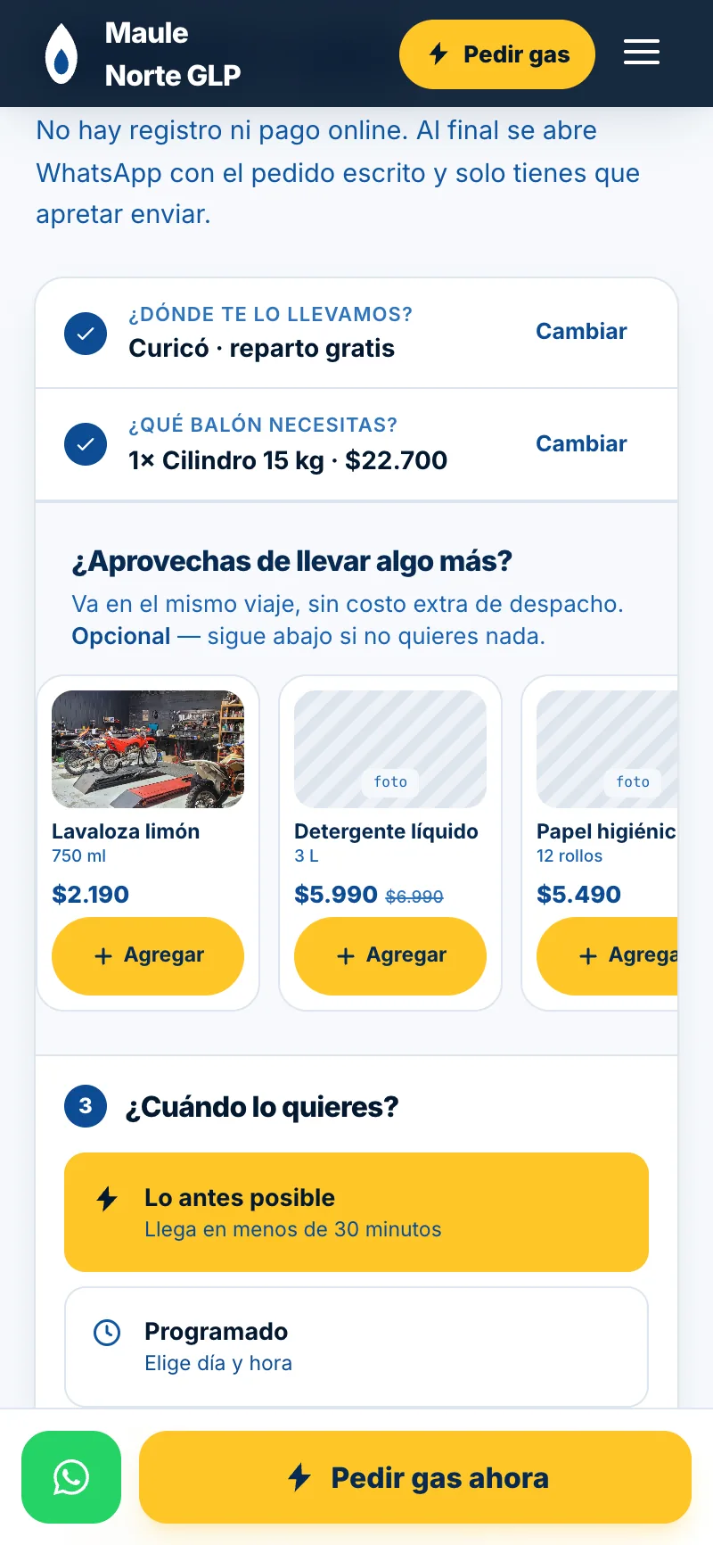 Pantalla adicional del sistema de Maule Norte GLP