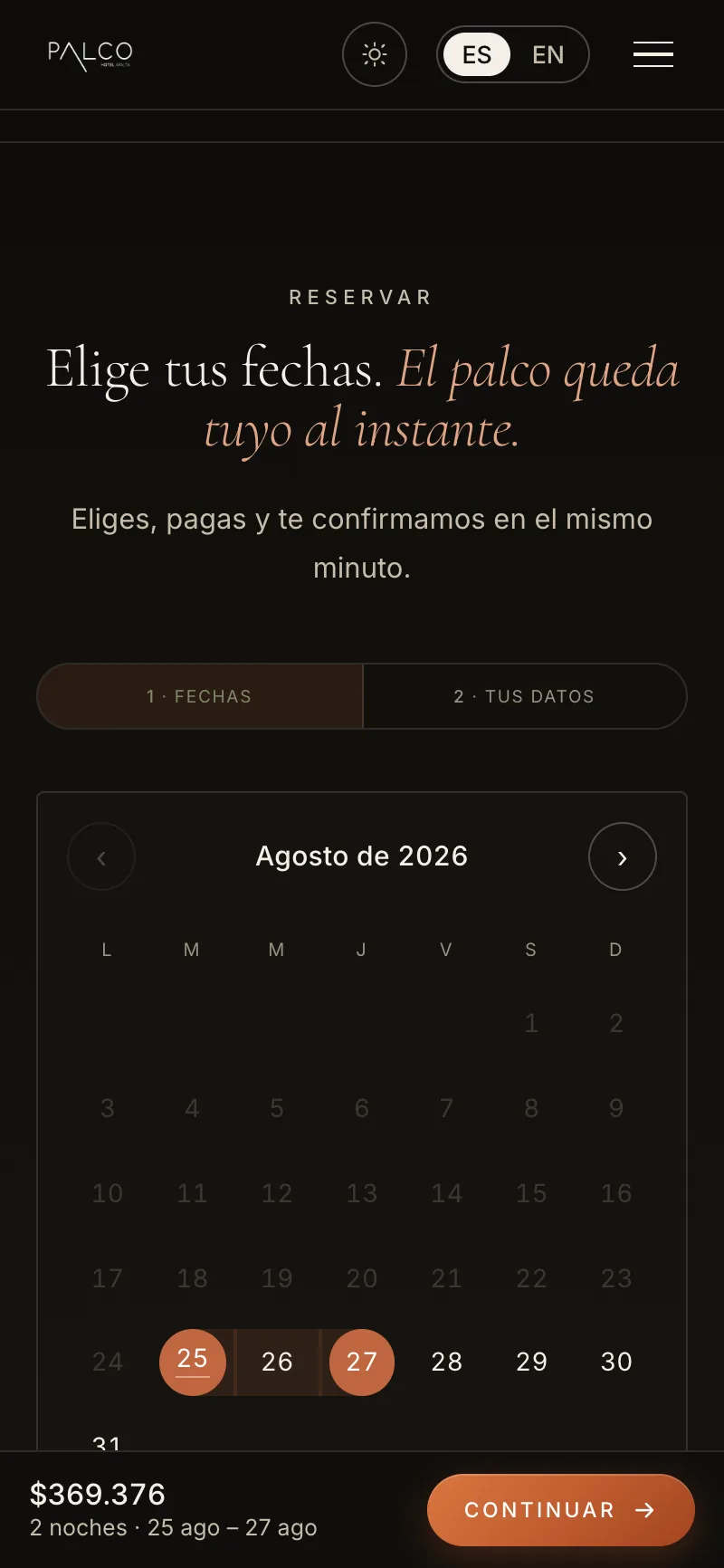 Pantalla del sistema de Palcos de Apalta