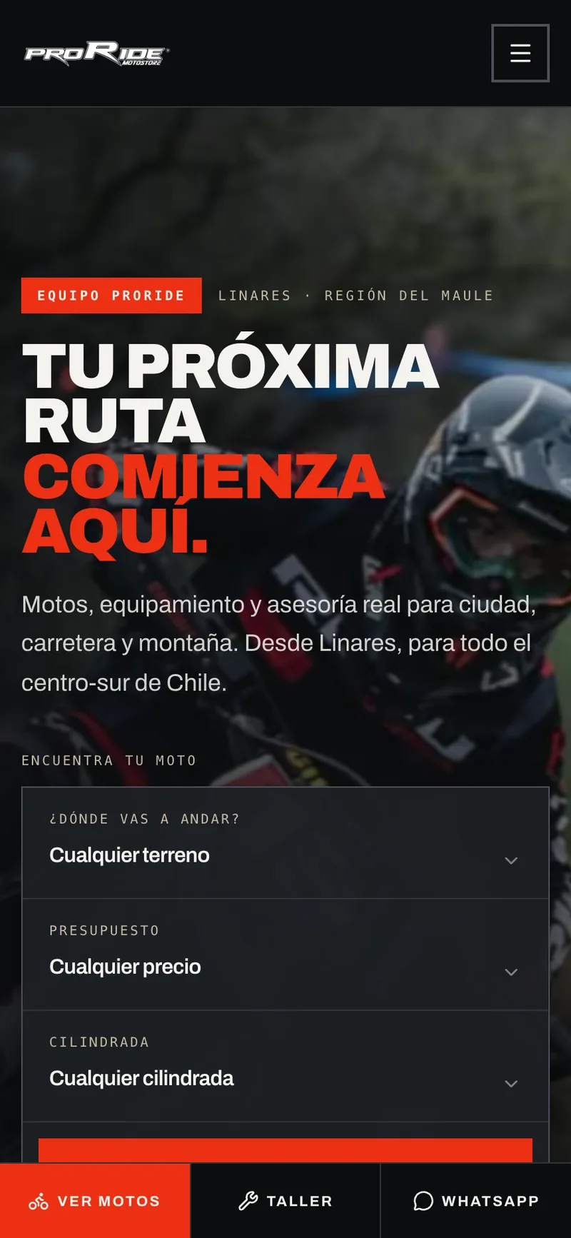 Pantalla del sistema de Proride