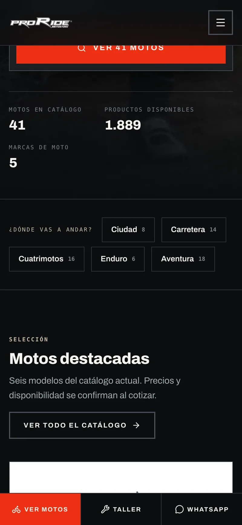 Pantalla del sistema de Proride