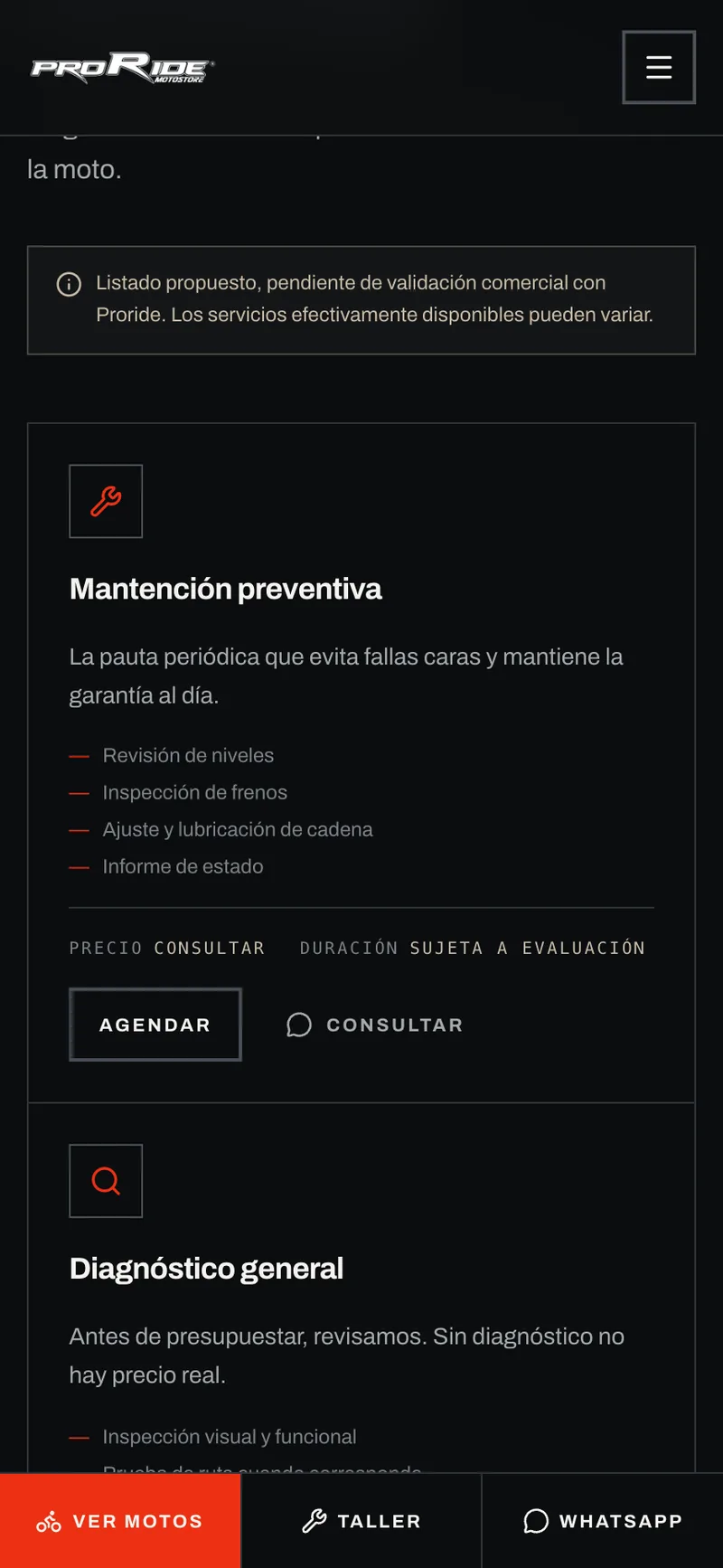 Pantalla adicional del sistema de Proride