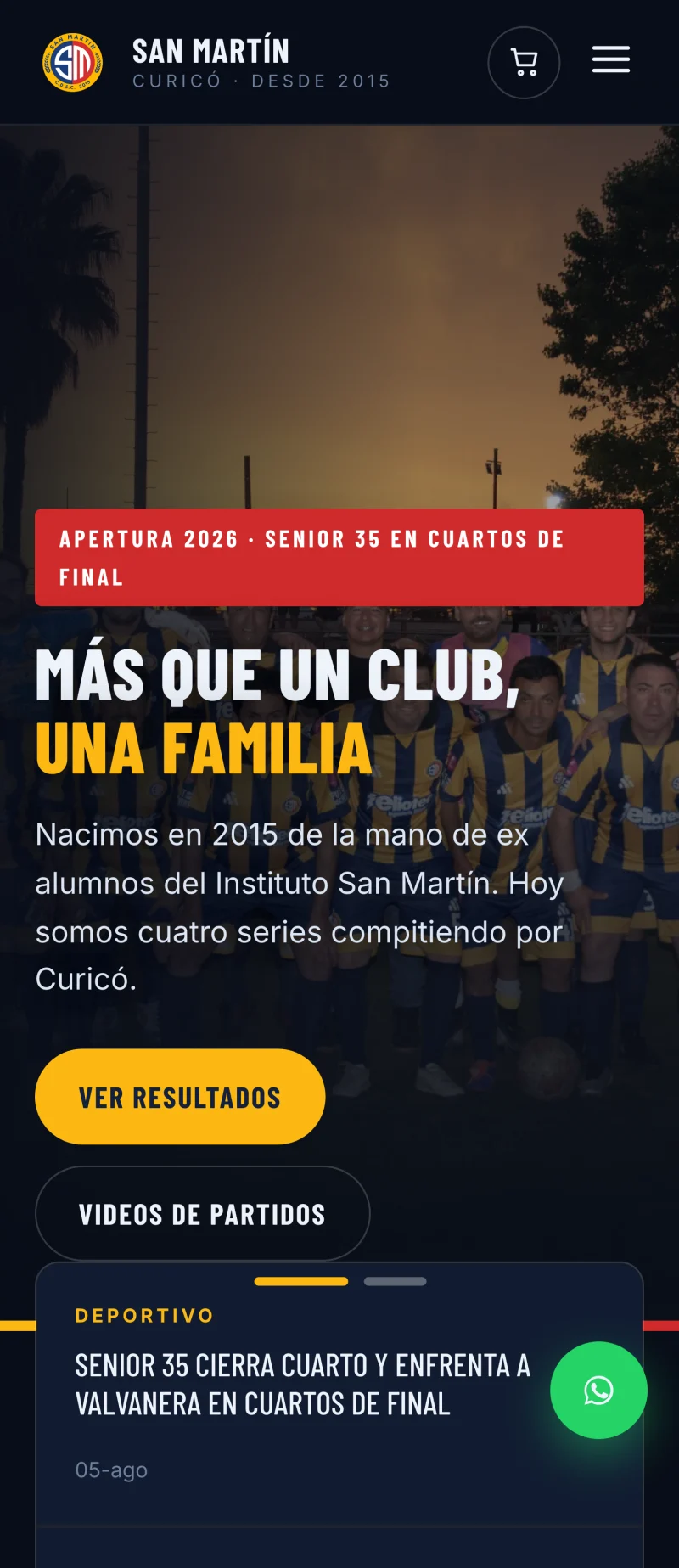 Pantalla del sistema de Club Deportivo San Martín de Curicó