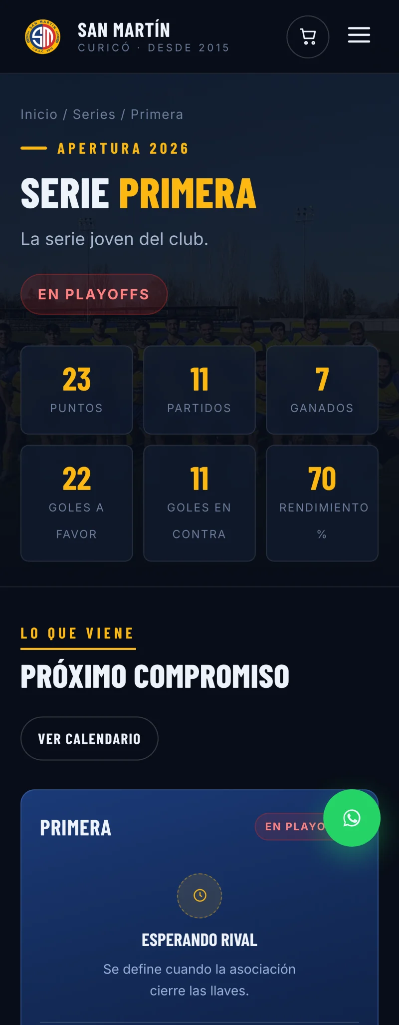 Pantalla adicional del sistema de Club Deportivo San Martín de Curicó