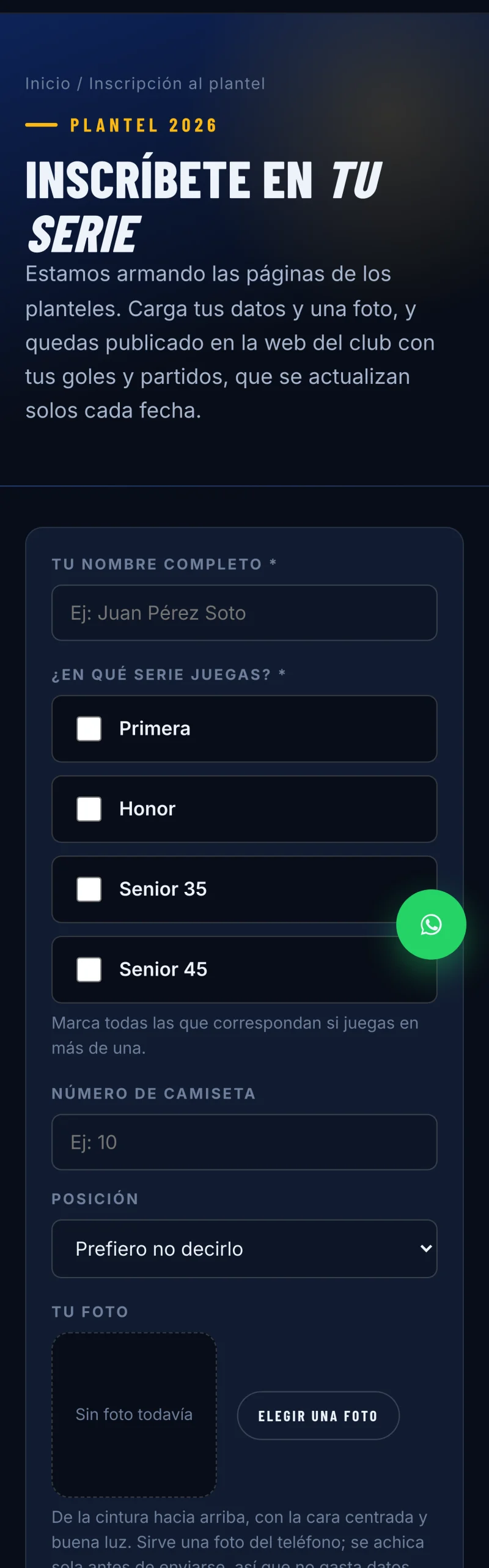 Pantalla del sistema de Club Deportivo San Martín de Curicó