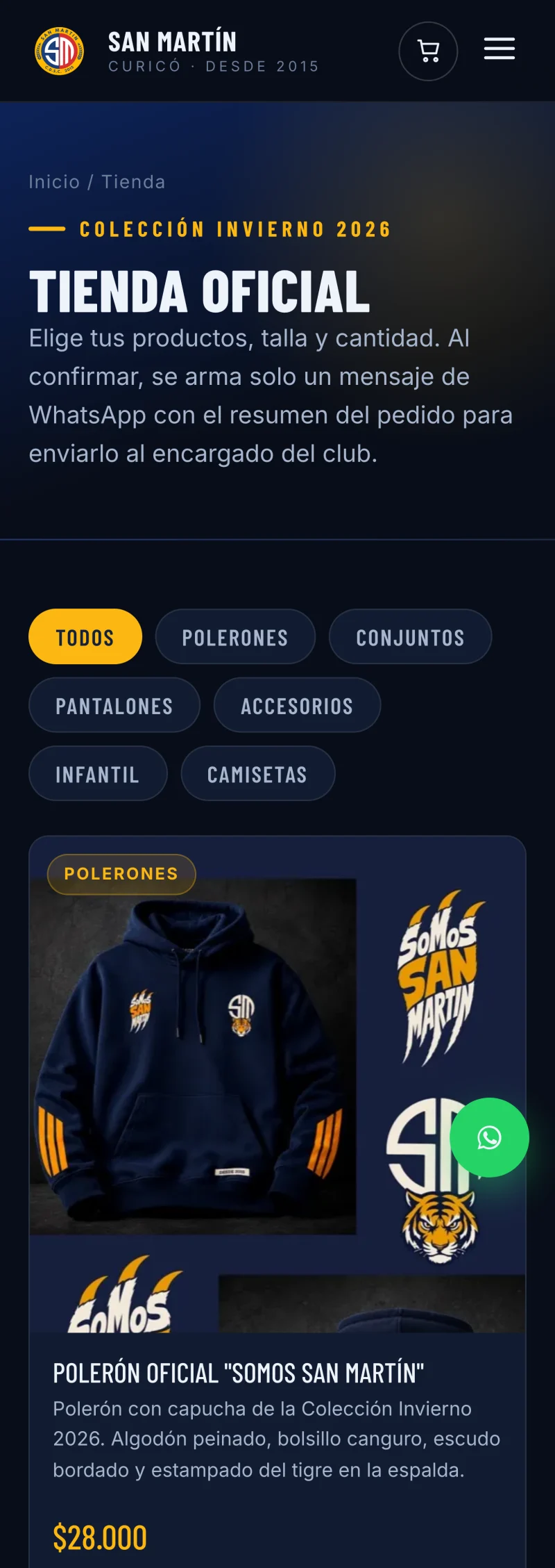 Pantalla adicional del sistema de Club Deportivo San Martín de Curicó
