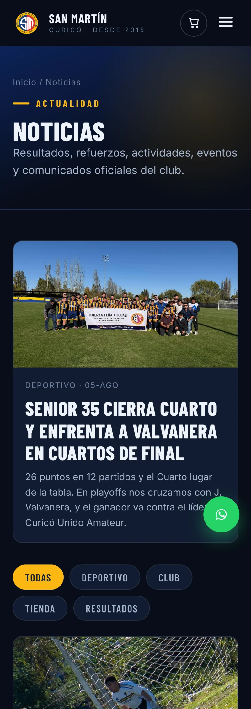 Pantalla adicional del sistema de Club Deportivo San Martín de Curicó