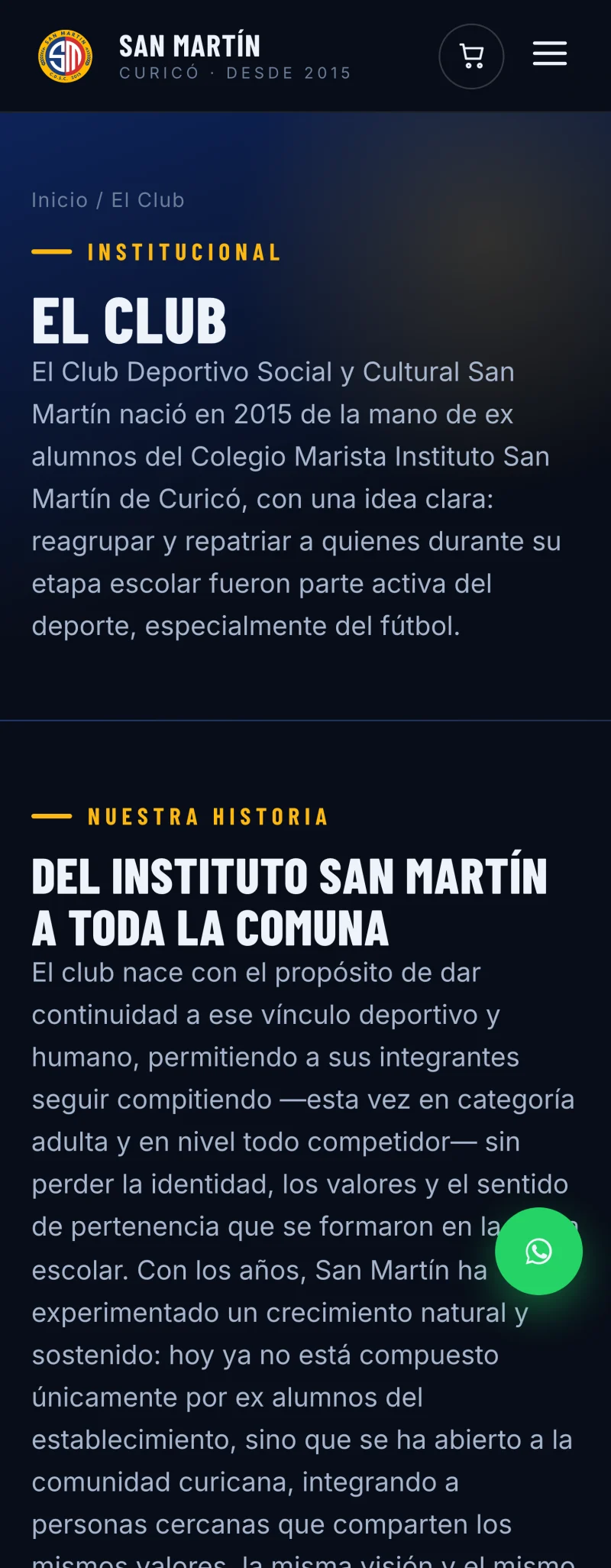 Pantalla adicional del sistema de Club Deportivo San Martín de Curicó