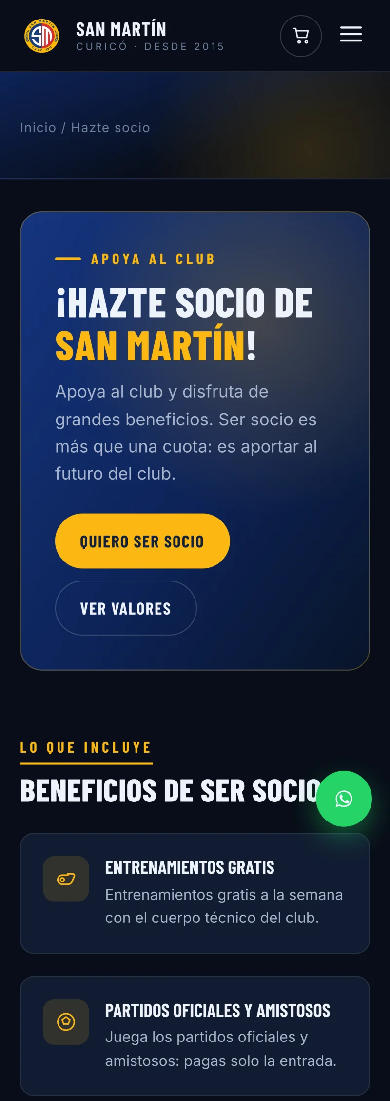 Pantalla adicional del sistema de Club Deportivo San Martín de Curicó