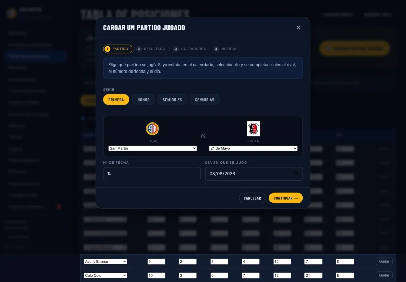 Pantalla adicional del sistema de Club Deportivo San Martín de Curicó
